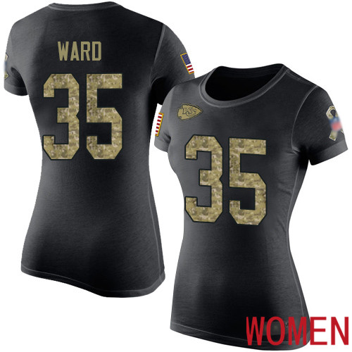 Women Football Kansas City Chiefs #35 Ward Charvarius Black Camo Salute to Service T-Shirt